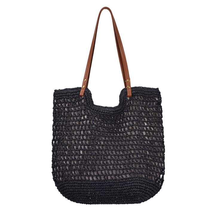 Handwoven cotton bag with leather handles Bowlift