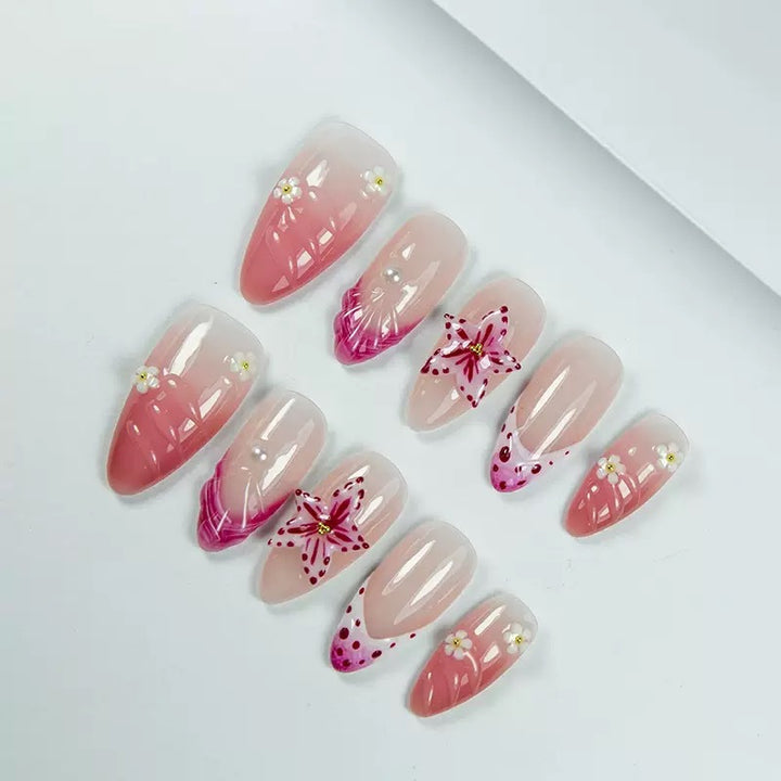 Artistic Floral-Accent Press-On Nails Bowlift