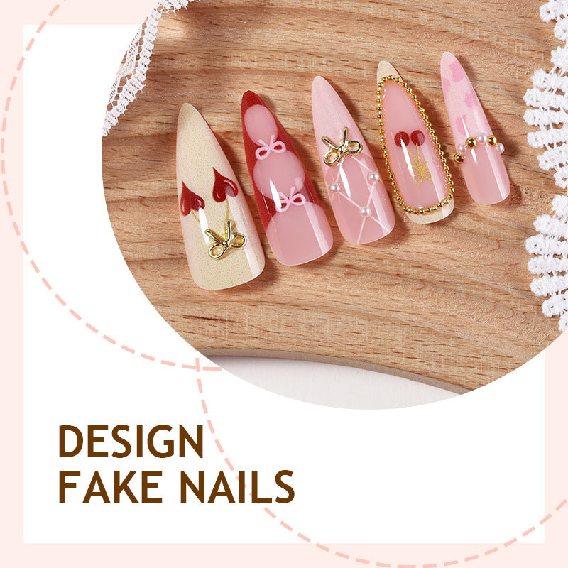 Creative nail art set with playful heart and bow accents Bowlift