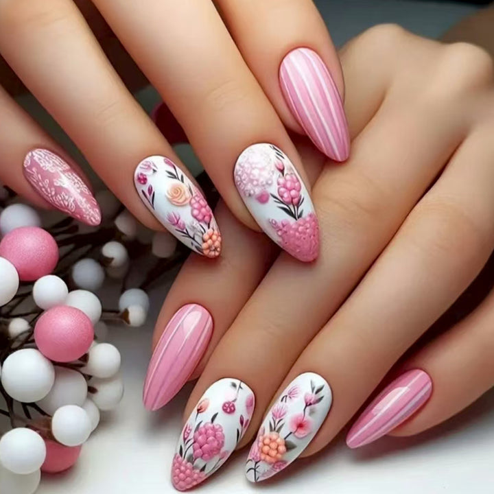 Artificial Nail Set with Colorful Flower Patterns Bowlift