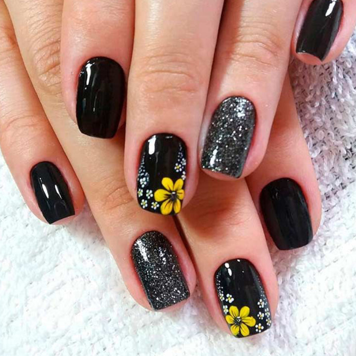 Artistic Floral and Glitter Nail Art Extensions Bowlift