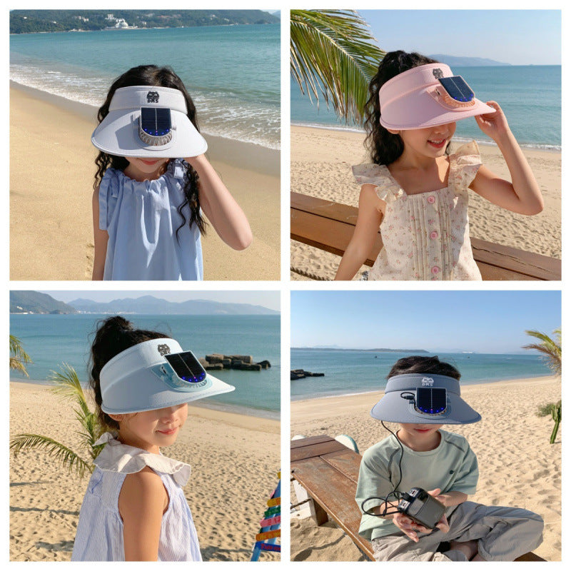 Child-Sunshade with Solar Fan and Integrated LED Lights Bowlift