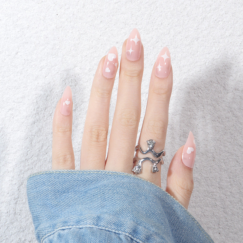 Custom Heart-Design Stiletto Press-On Nails Bowlift