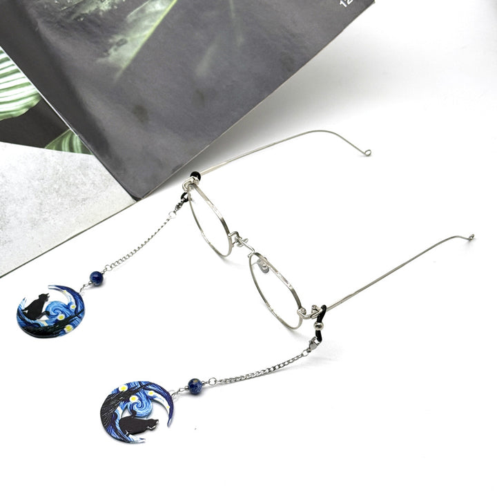 Artistic Cat and Moon Dangle Eyewear Chain Bowlift