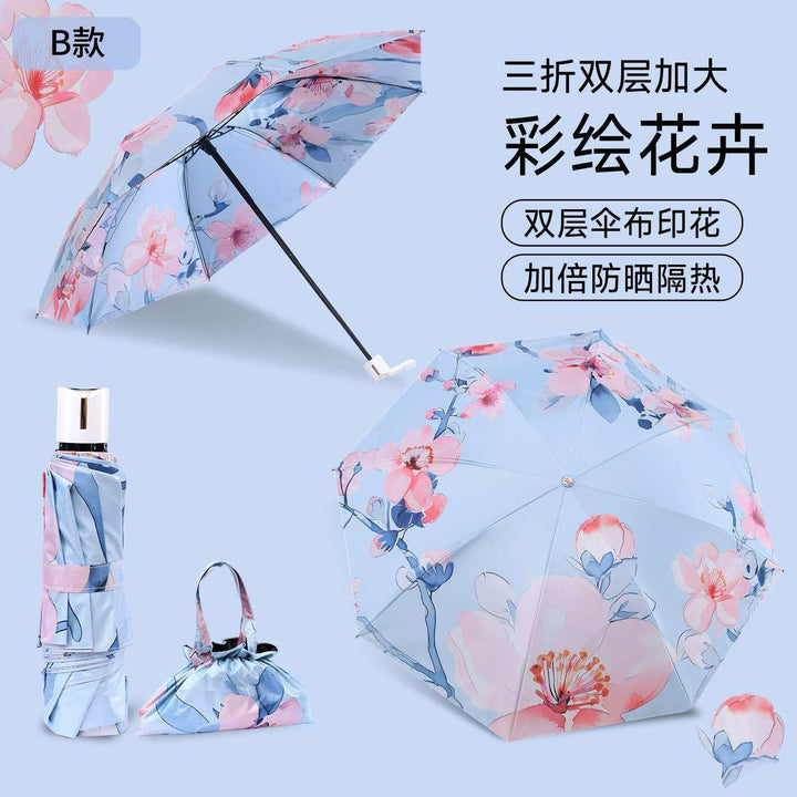 Ladies Folding Umbrella with Elegant Floral Design Bowlift
