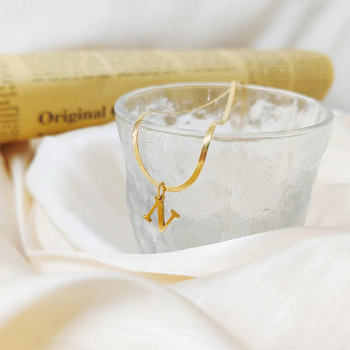 BowLift | Minimal Serif Letter Initial Herringbone Necklace