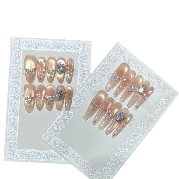 Elegant Stiletto Nail Art Set with Rhinestone and Glitter Detailing Bowlift