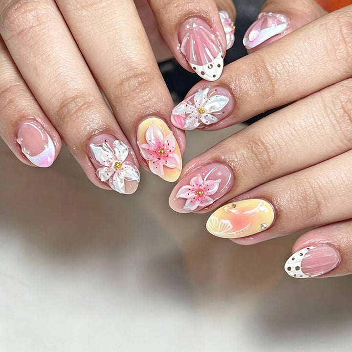 Decorative Floral Press-On Nails Art Set Bowlift