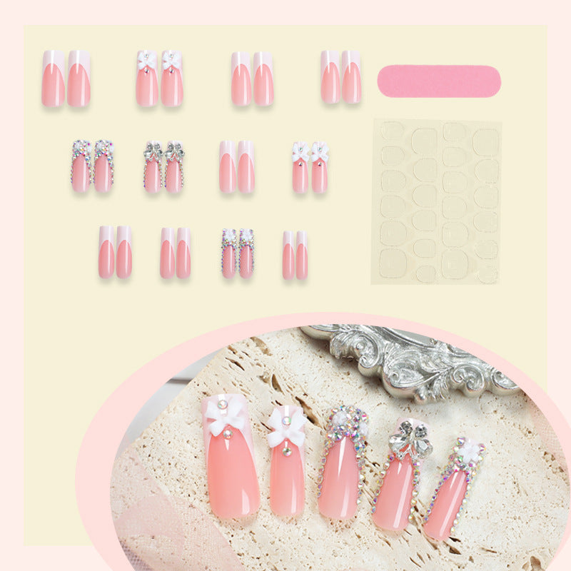 Decorative Press-On Nail Art Set with Rhinestone Accents Bowlift