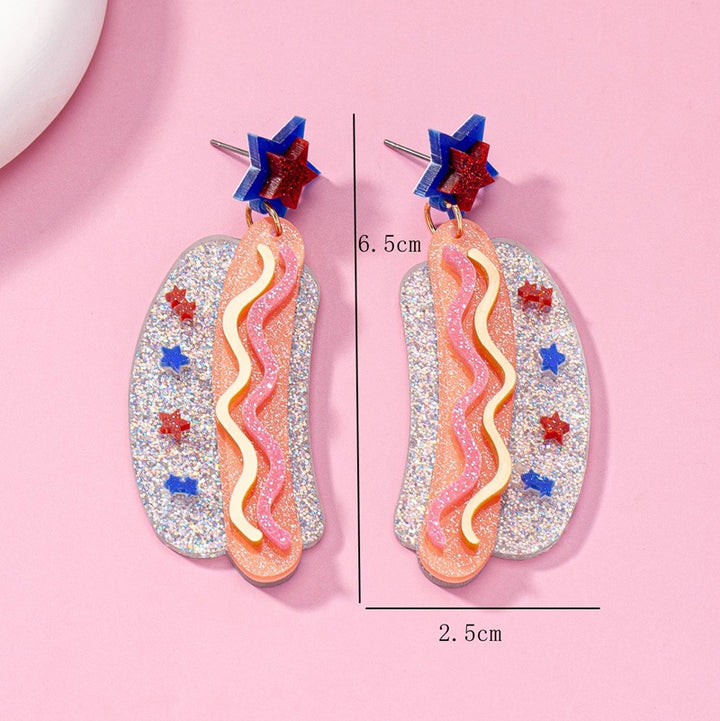 Women's original statement earrings in hotdog design with star stud and layered acrylic mix Bowlift