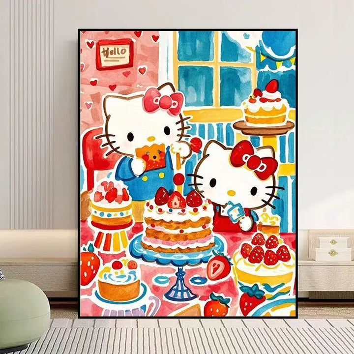 Whimsical Cat-Themed Canvas Art Print Bowlift