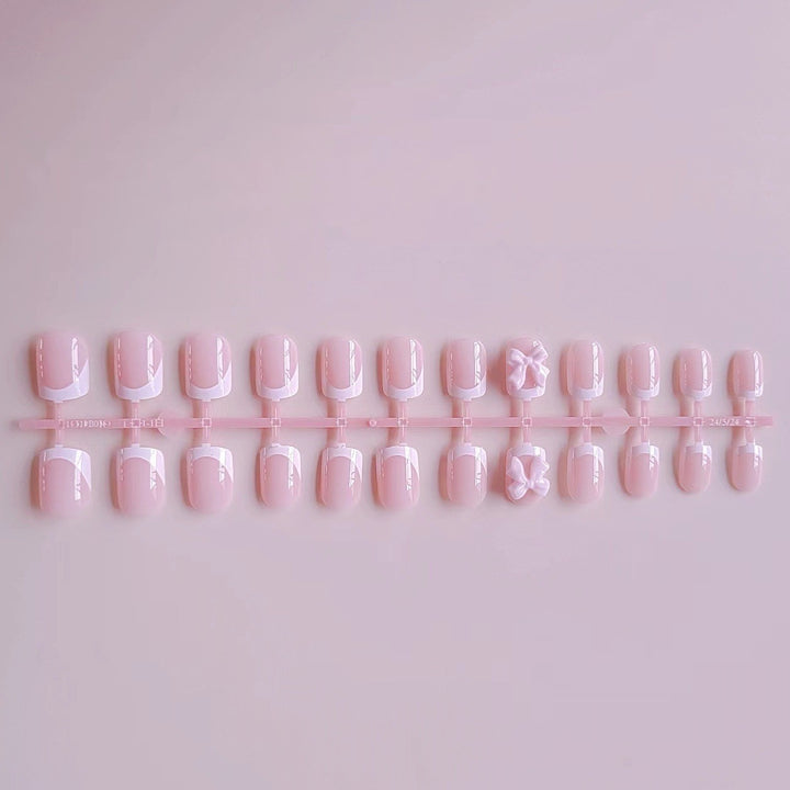Acrylic Nail Set with Elegant Tips and 3D Bow Decorations Bowlift