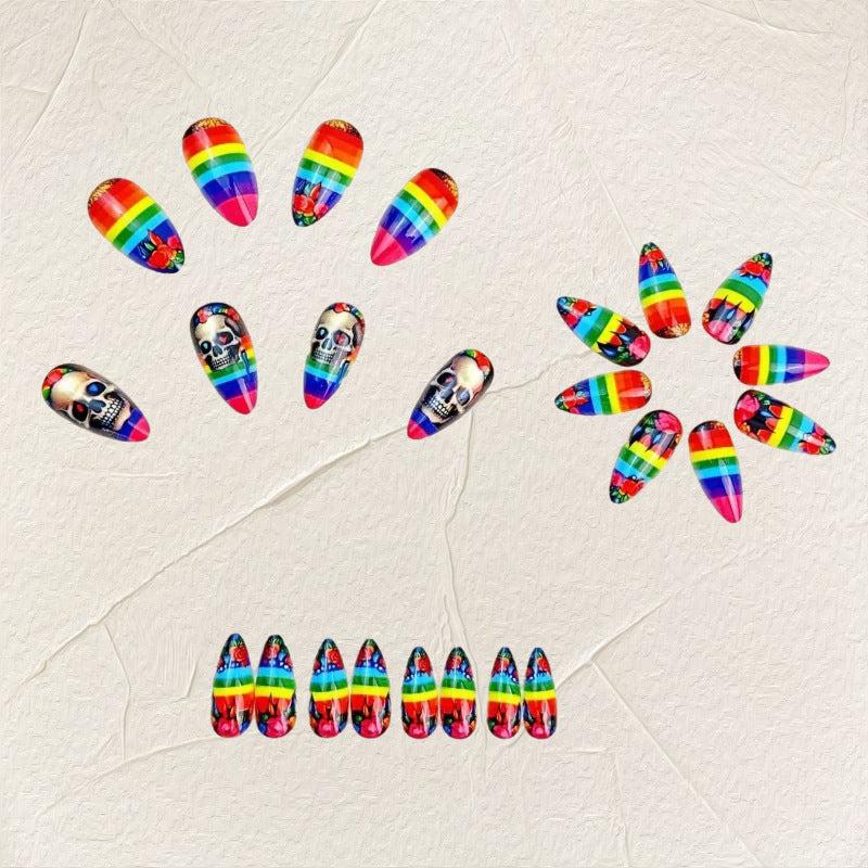 Creative artificial nails in skull and rainbow design Bowlift