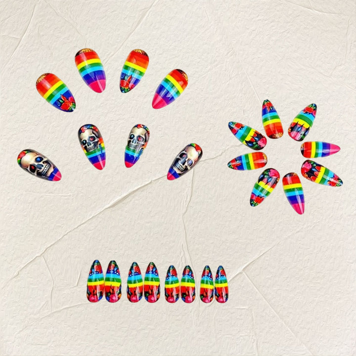 Creative artificial nails in skull and rainbow design Bowlift