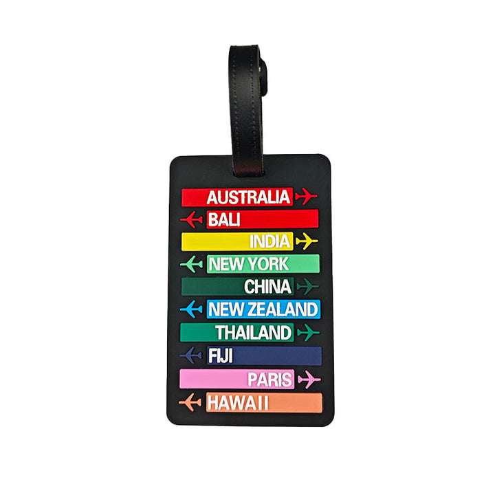 Unisex luggage tag with international travel destinations Bowlift