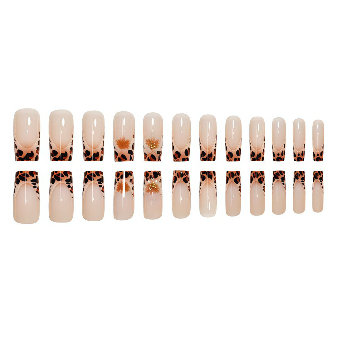 Premium Decorative Press-On Nail Art with Leopard Print Accents Bowlift