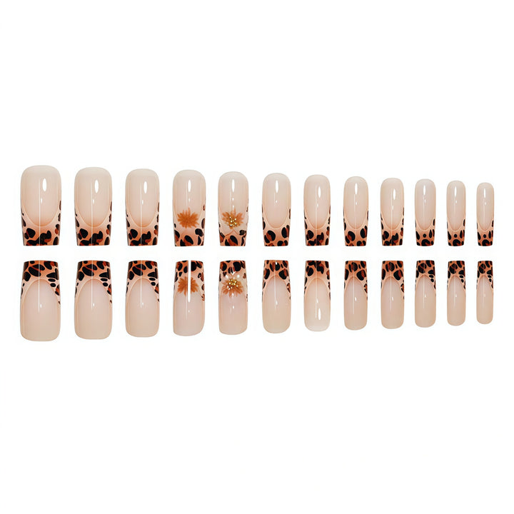 Premium Decorative Press-On Nail Art with Leopard Print Accents Bowlift