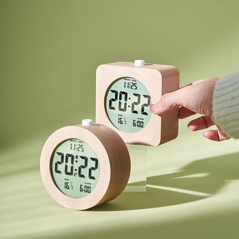 Digital wood alarm clock with temperature display Bowlift