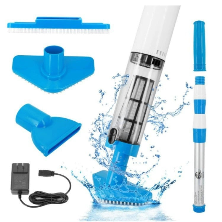 Rechargeable handheld pool vacuum kit with interchangeable brush heads and telescopic pole Bowlift