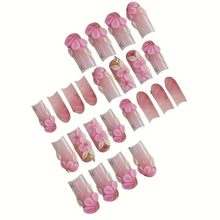 Floral-Accent Press-On Nail Art Bowlift