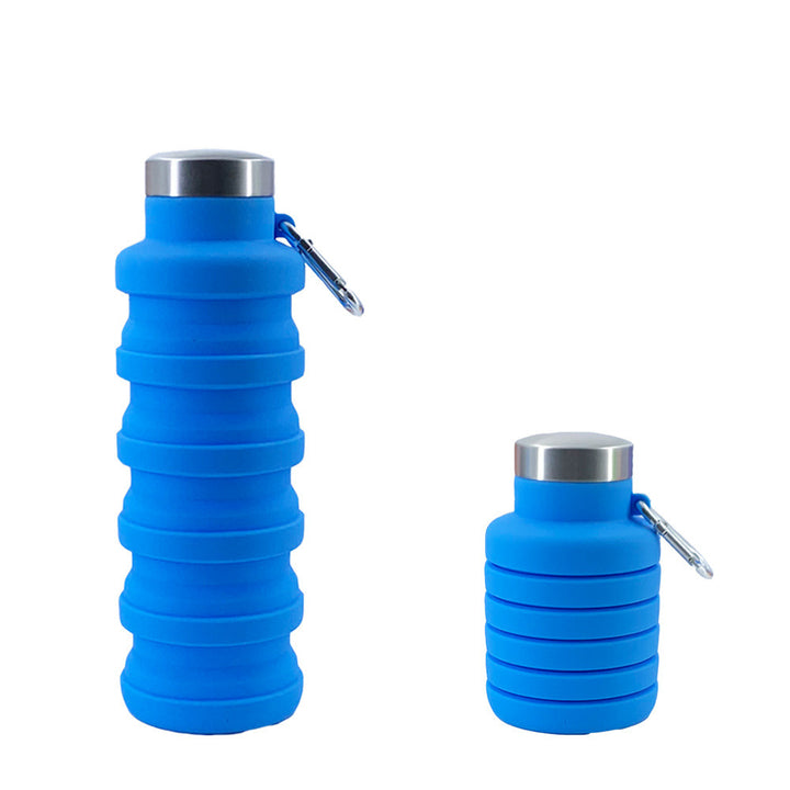 Collapsible Silicone Travel Water Bottle with Stainless Steel Cap and Carabiner Bowlift