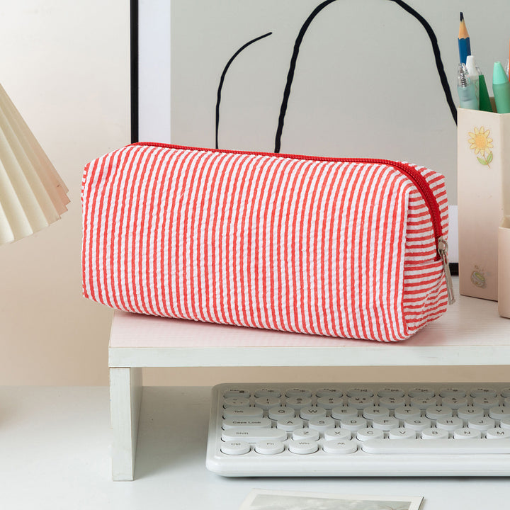 Striped Zippered Pencil Case Bag Bowlift