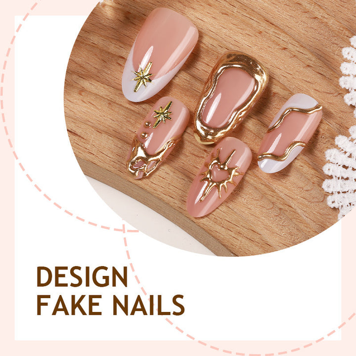 Acrylic nail set with luxurious gold accents and elegant designs Bowlift
