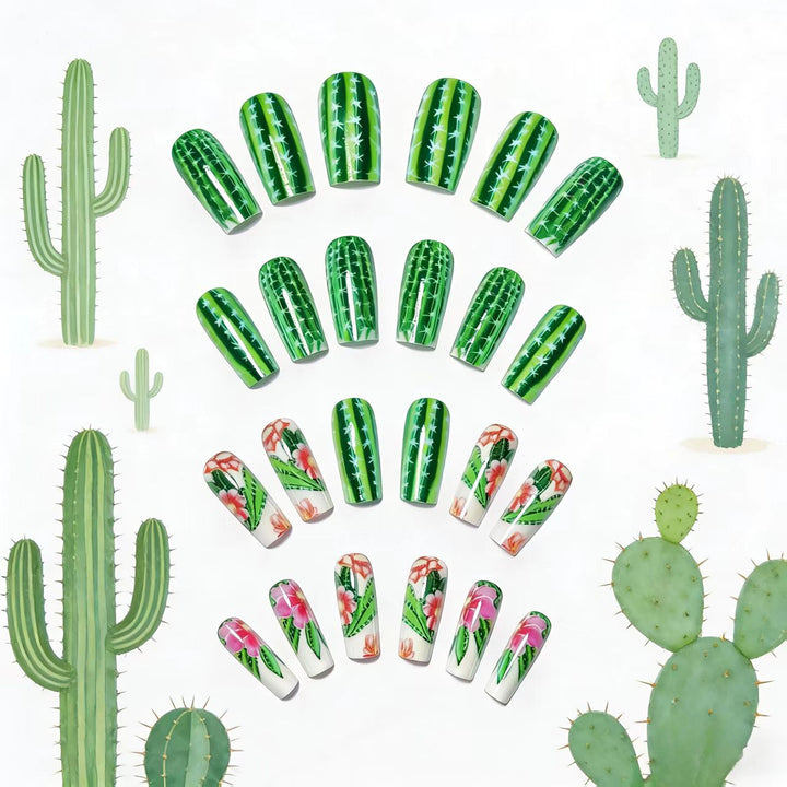 Artificial nails with blooming cactus design Bowlift