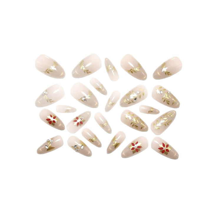 Artificial nails with elegant flower design and glitter accents Bowlift