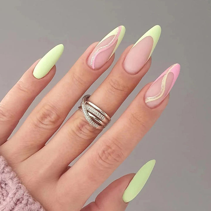 Stylish artificial nails with elegant wave pattern and matte finish Bowlift