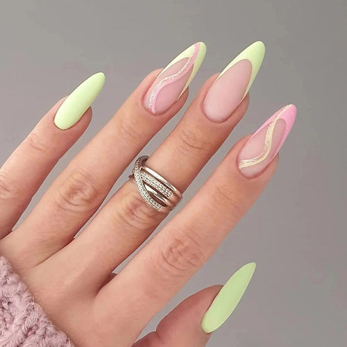 Stylish artificial nails with elegant wave pattern and matte finish Bowlift
