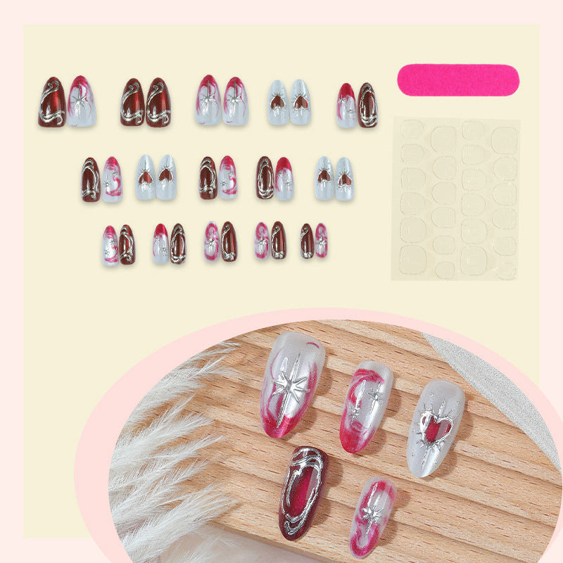 Artistic Press-On Nail Art Set with Elegant Heart Designs Bowlift