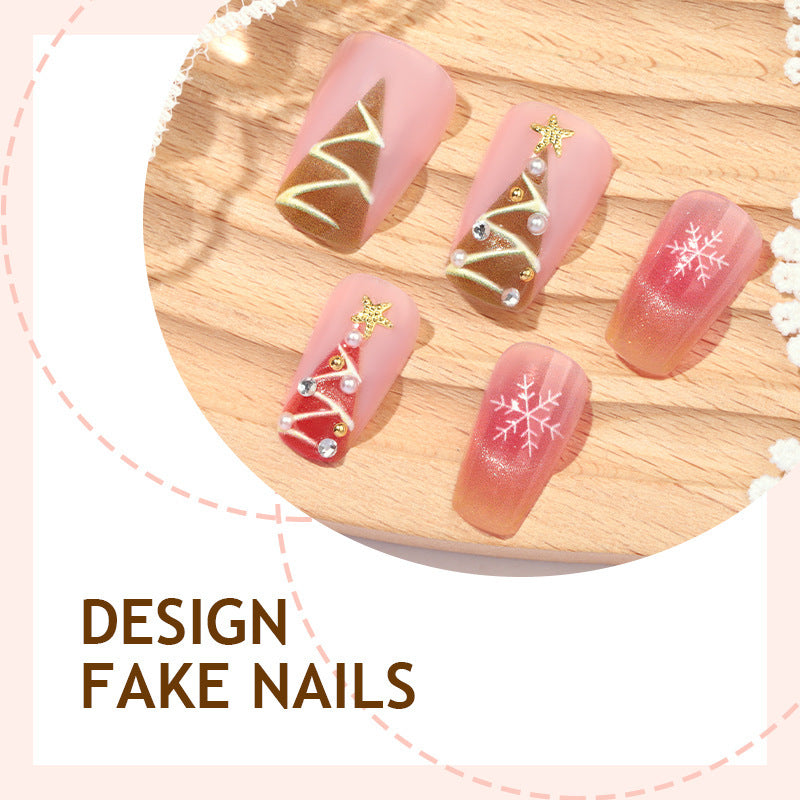 Artificial nail set with festive Christmas motifs and glitter applications Bowlift