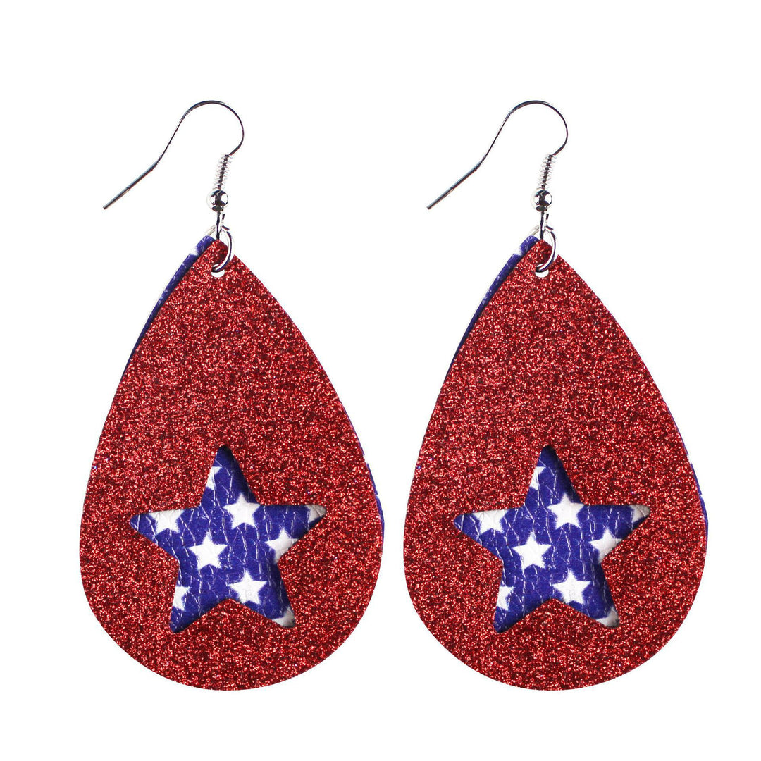 Women's star stripe print faux leather drop earrings with fishhook Bowlift