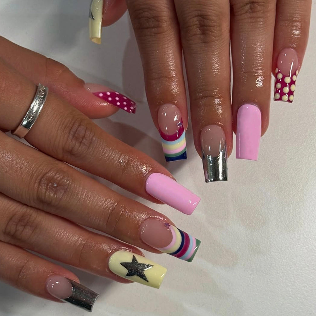 Artificial nails with creative designs and 3D accents Bowlift