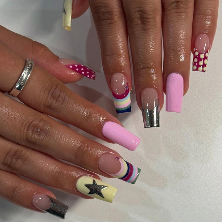 Artificial nails with creative designs and 3D accents Bowlift