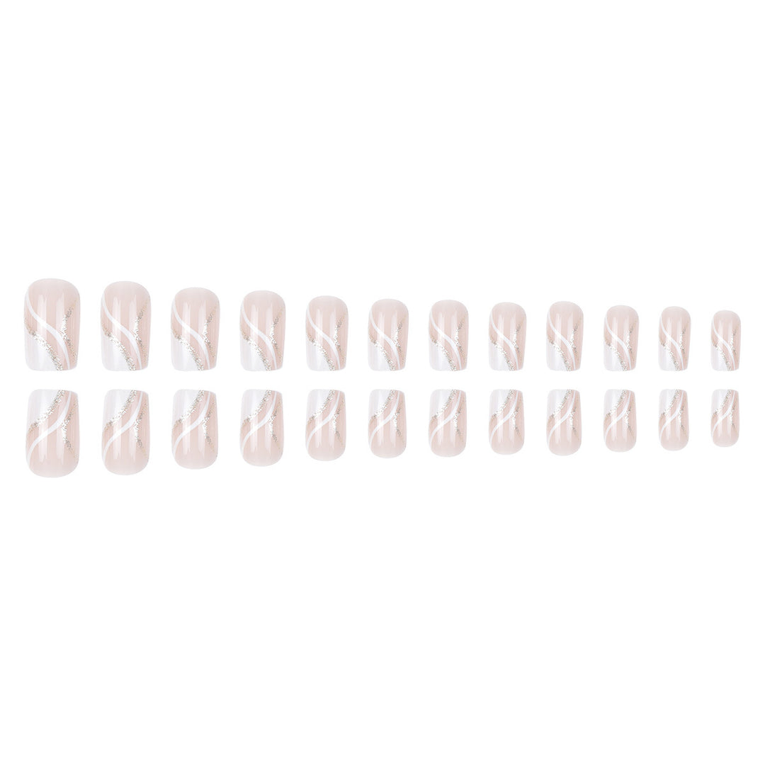 Elegant French Tip Press-On Nails with Glitter Accents Bowlift