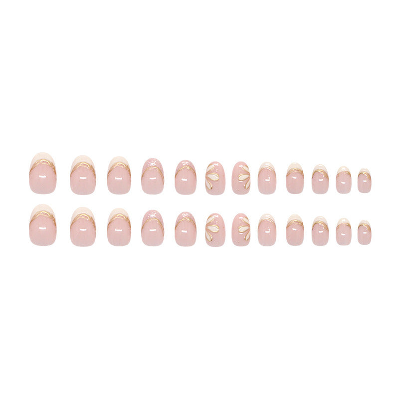 Decorative Floral French Tip Press-On Nails Bowlift