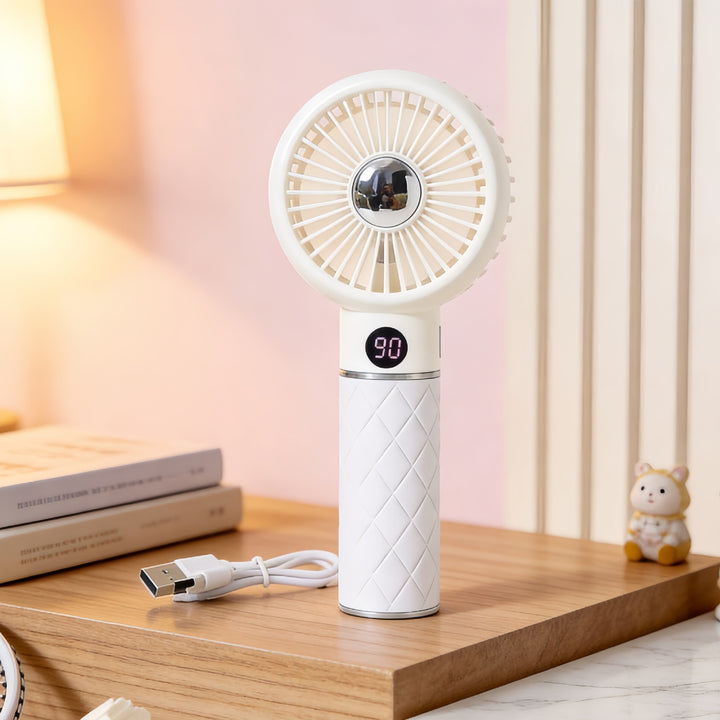 Women's portable mini hand fan with flexible tilt function and digital display Bowlift