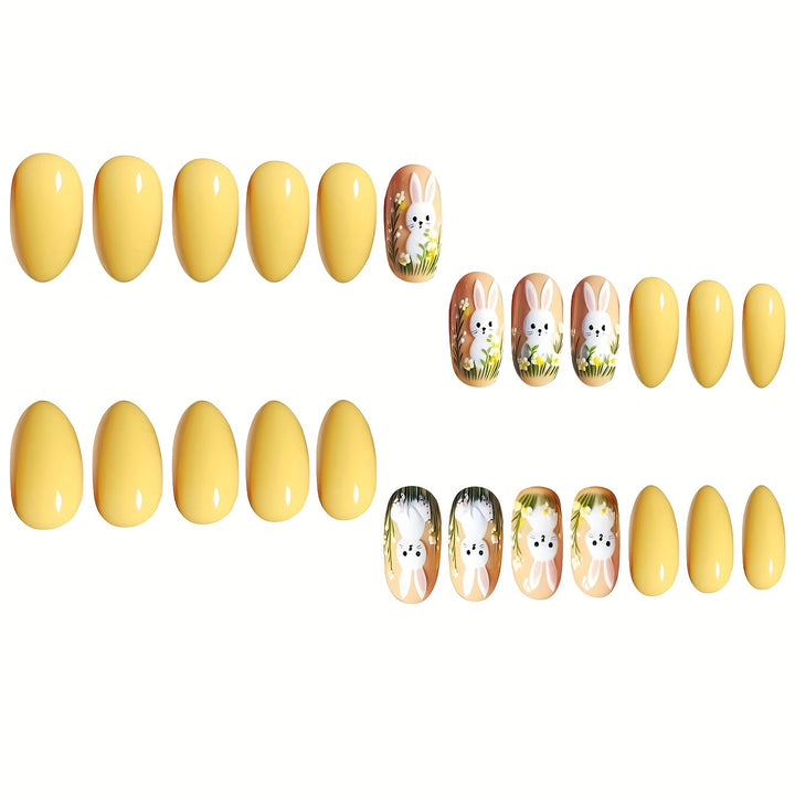 Artistic Bunny-Themed Press-On Nail Art Set Bowlift
