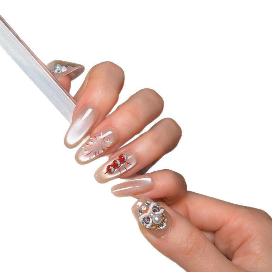 Decorative Press-On Nail Art Set with Jewel Accents Bowlift