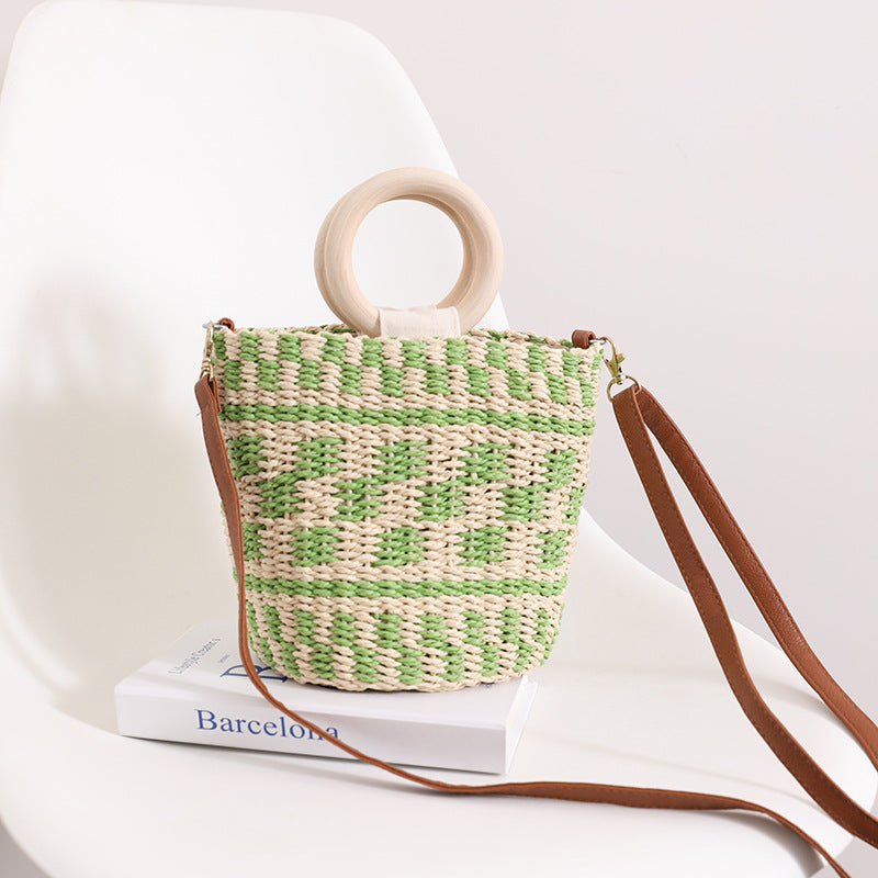 Handcrafted basket bag with wooden handle and adjustable shoulder strap Bowlift