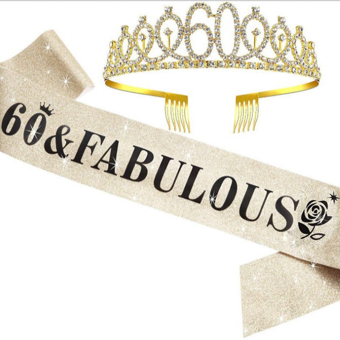 Women's Glittering Birthday Tiara Set with Sash Bowlift
