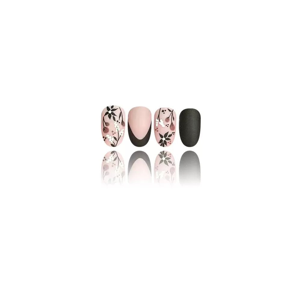 Artificial Nail Set with Elegant Floral Accents and Stylish Shine Bowlift