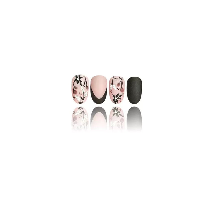 Artificial Nail Set with Elegant Floral Accents and Stylish Shine Bowlift