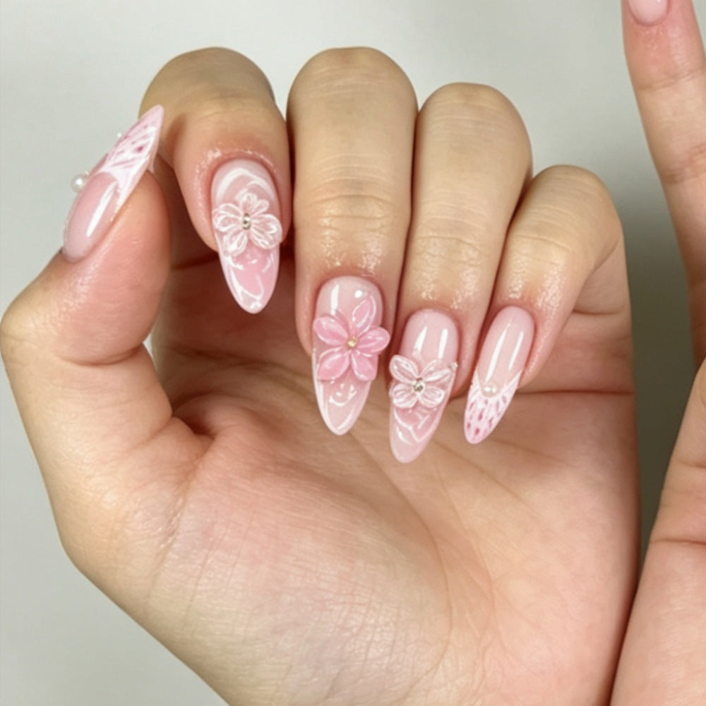 Artificial nails with romantic flower and butterfly accents Bowlift