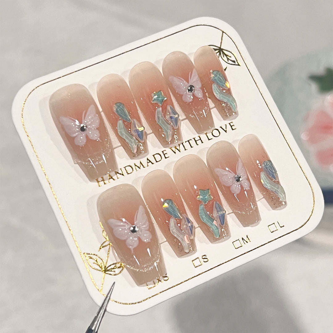 Artful Nail Extensions with Delicate Flower Design Bowlift