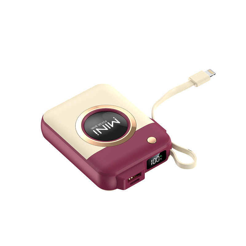 Portable Mini Power Bank with Integrated Charging Cable and Innovative Design Bowlift