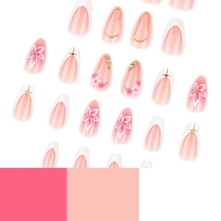 Artful Nail Extensions with Floral Accents Bowlift