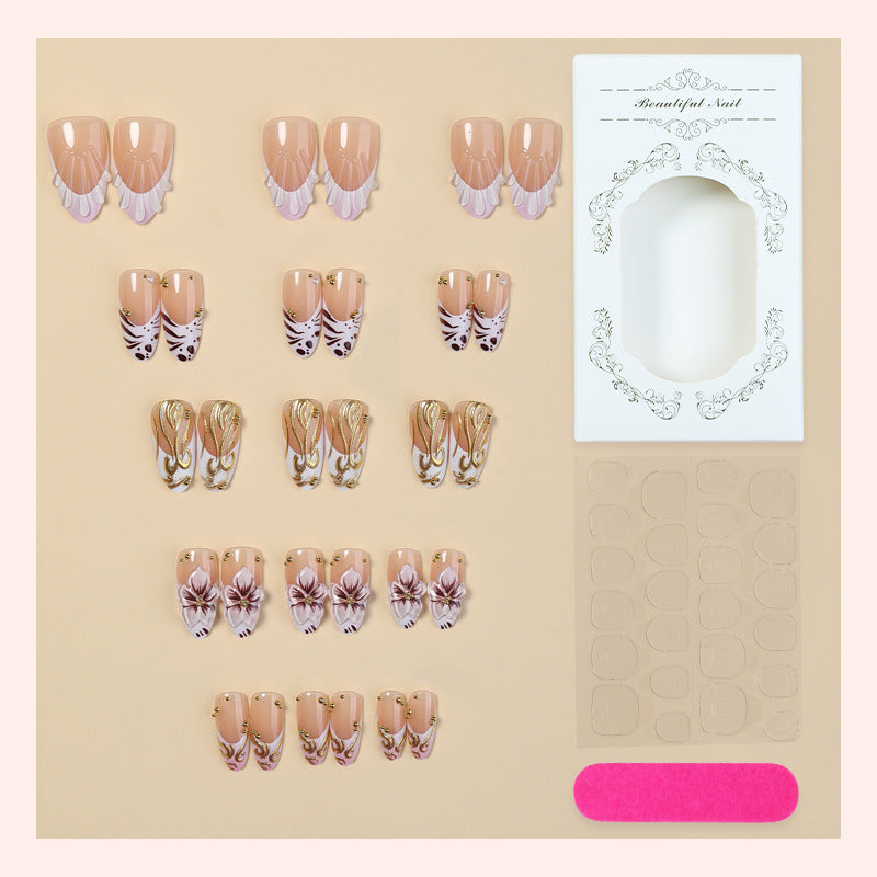 Elegant Floral Themed Press-On Nail Art Bowlift